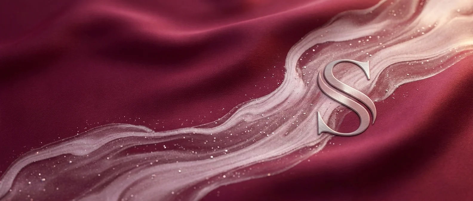 Sujita Mahajan — deep raspberry and blush silver monogram artwork
